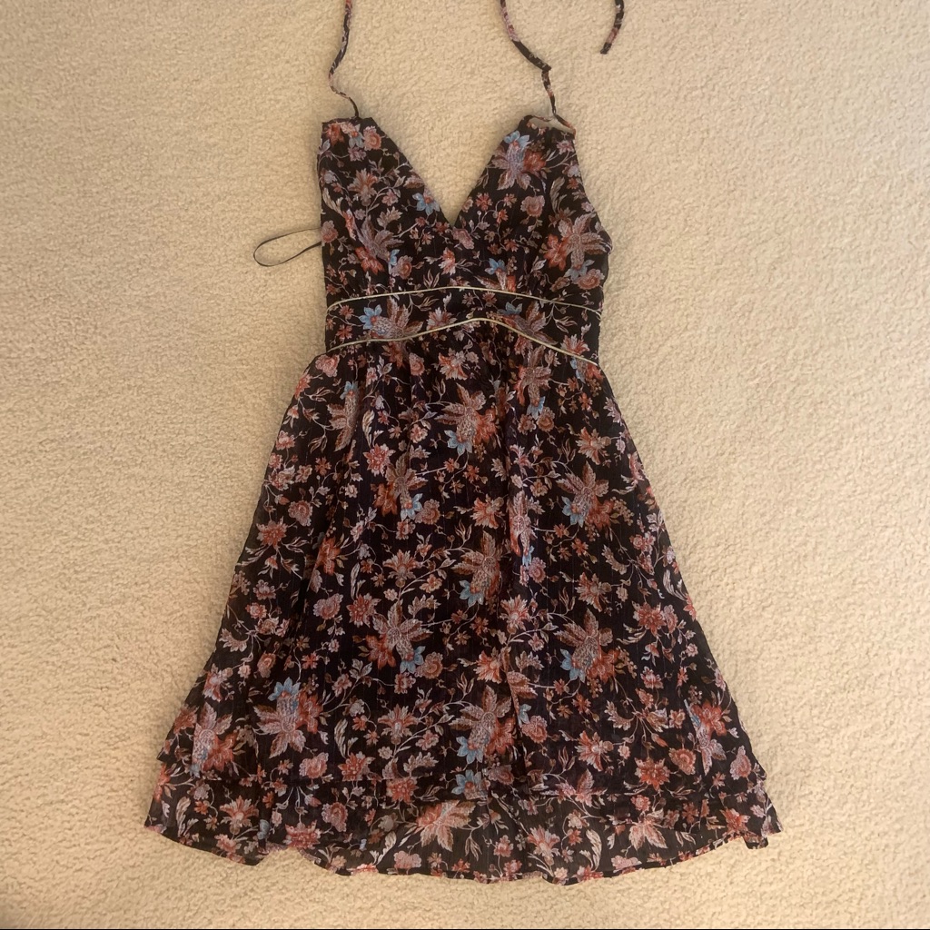 Express Floral Tie Neck Halter Dress